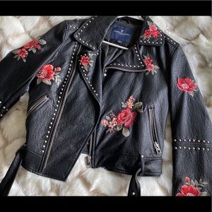 American Eagle Rose Studded Moto Jacket